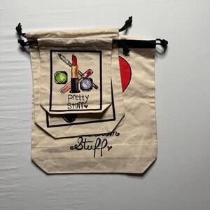 BRIGHTON 3pc‎ Canvas Drawstring Bags Set Travel Storage Jewelry Logo Print